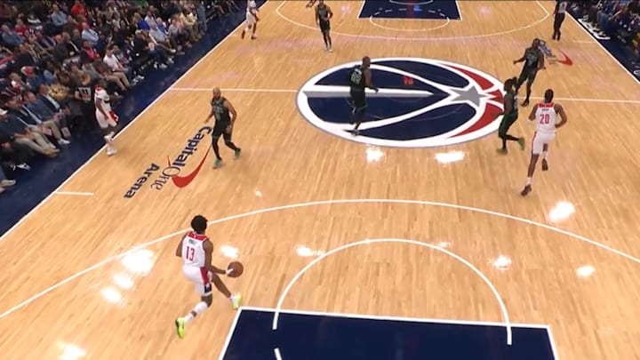 The Celtics-Wizards game was delayed after a server spilled drinks on the court.