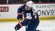 USA's Tessa Janecke shoots the puck at the Adirondack Bank Center in Utica, New York. 