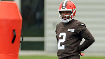 Cleveland Browns wide receiver DeAndre Carter watches during an NFL practice at the Cleveland Browns training facility on Wednesday, May 28, 2025, in Berea, Ohio.