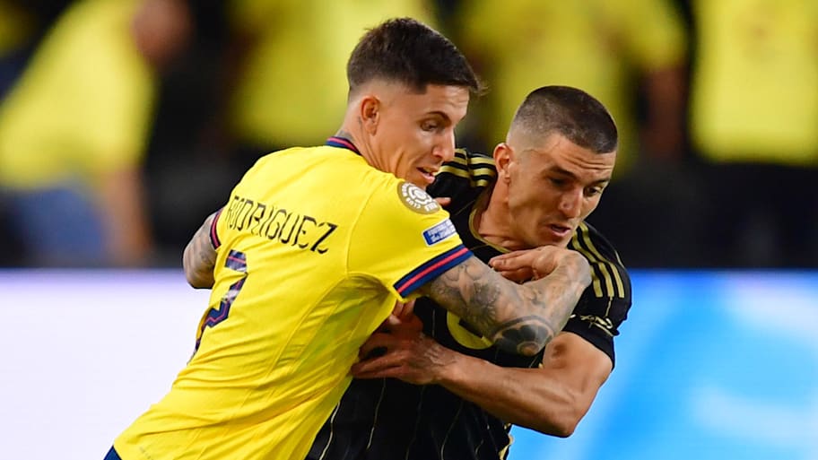 Brian Rodríguez (left) scored the lone goal for Club América in their FIFA Club World Cup playoff match against LAFC. | Gary A. Vasquez-Imagn Images