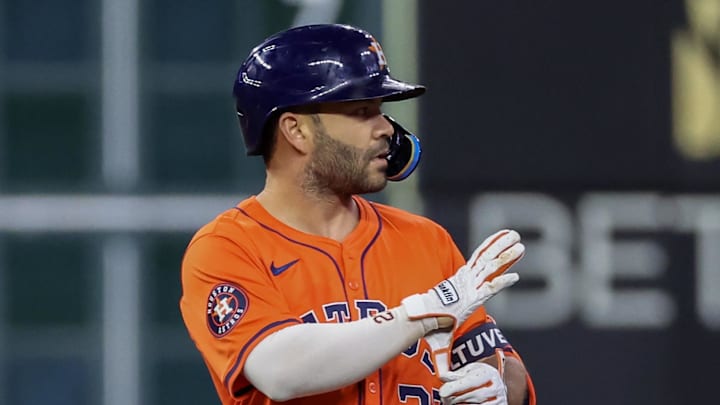 Houston Astros second baseman Jose Altuve (27) cals time out after he hit a stand up double against the Arizona Diamondbacks in the first inning at Minute Maid Park on Sept 6.