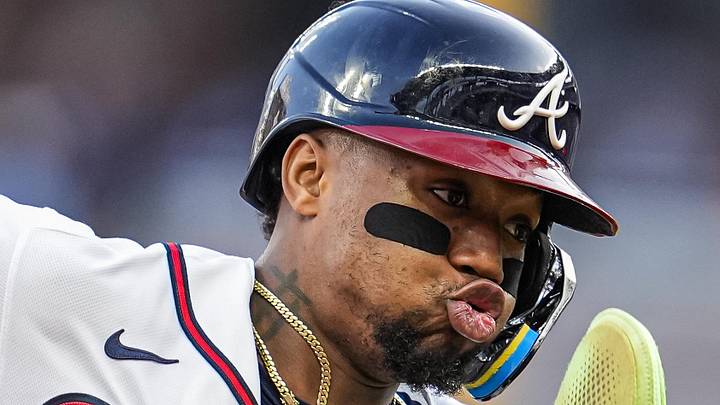 Jun 2, 2026; Cumberland, Georgia, USA; Atlanta Braves right fielder Ronald Acuna Jr. (13) runs home rot score a run against the Toronto Blue Jays during the first inning at Truist Park. Mandatory Credit: Dale Zanine-Imagn Images
