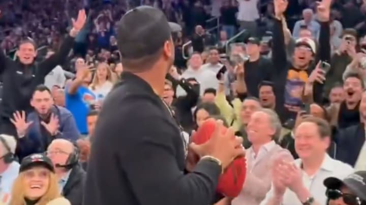 New Giants QB Russell Wilson had some fun at Madison Square Garden on Wednesday night. New Giants QB Russell Wilson had some fun at Madison Square Garden on Wednesday night.