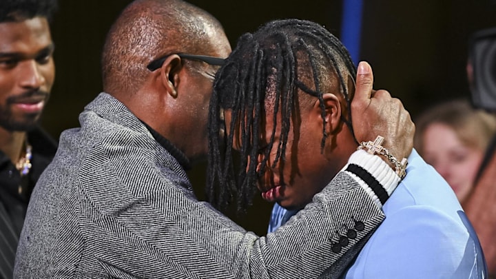 Deion Sanders and Travis Hunter at Heisman Trophy ceremony. Deion Sanders and Travis Hunter at Heisman Trophy ceremony.