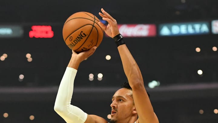 Oct 28, 2019; Los Angeles, CA, USA; LA Clippers guard Landry Shamet (20) takes a jump shot in the first quarter of the game against the Charlotte Hornets at Staples Center. Mandatory Credit: Jayne Kamin-Oncea-USA TODAY Sports