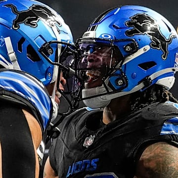 Detroit Lions running back Jahmyr Gibbs (26), wide receiver Amon-Ra St. Brown (14).