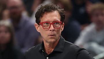 Atlanta Hawks head coach Quin Snyder looks on against the Dallas Mavericks.