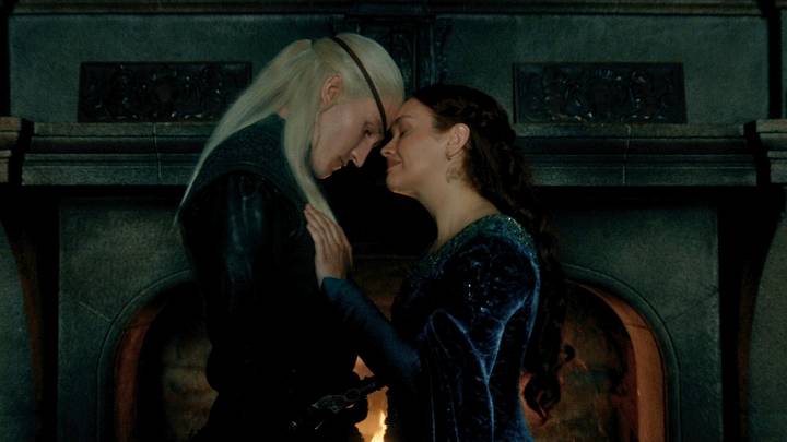 Aemond Targaryen (Ewan Mitchell) and Alicent Hightower (Olivia Cooke) in House of the Dragon season 3. Courtesy of HBO.