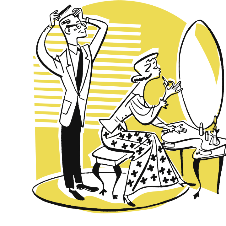 Illustration of a man and woman getting ready