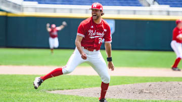 Nebraska pitcher Brett Sears celebrates winning the 2024 Big Ten Tournament championship. 