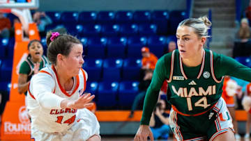 Hailey Cavinder trying to finish during a fast break against Clemson