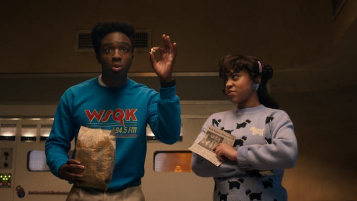 (L to R) Caleb McLaughlin as Lucas Sinclair and Priah Ferguson as Erica Sinclair in Stranger Things: Season 5.