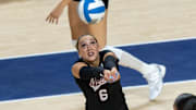 Nebraska DS/Libero Laney Choboy collects a dig during the second set of the AVCA First Serve vs. Pittsburgh.