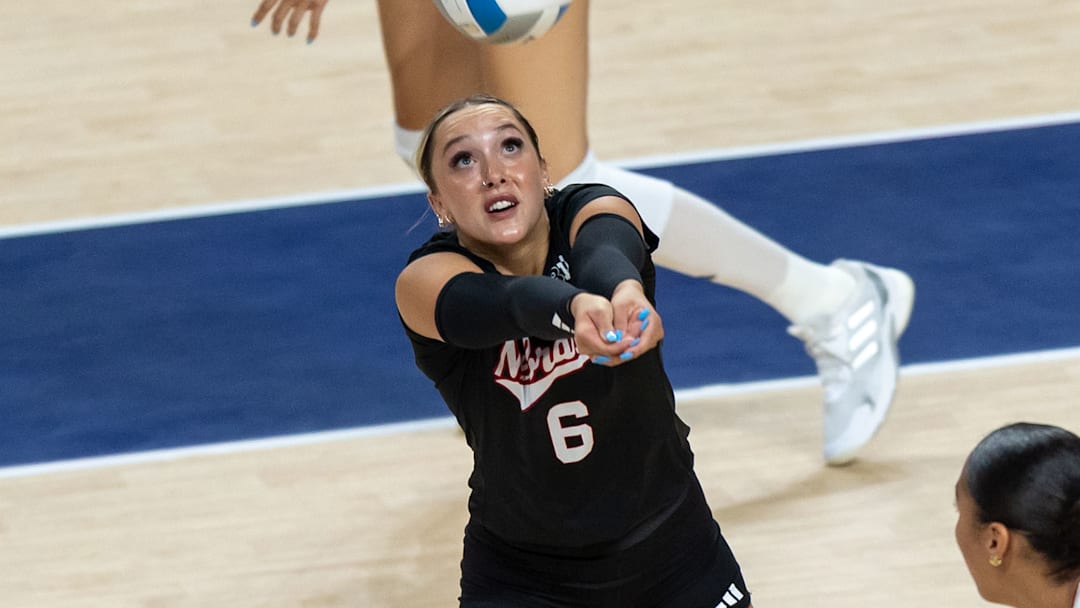Nebraska Libero Laney Choboy passes the ball to an outside hitter in an out-of-system attack. Choboy is third on the Huskers with 70 assists this season. 