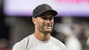 Oct 26, 2025; Atlanta, Georgia, USA; Atlanta Falcons quarterback Kirk Cousins (18) on the field before the game against the Miami Dolphins at Mercedes-Benz Stadium. Mandatory Credit: Dale Zanine-Imagn Images