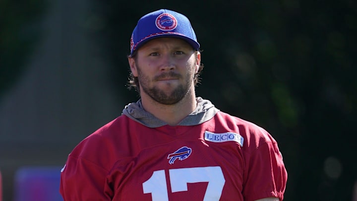 July 23, 2025: Buffalo Bills quarterback Josh Allen at training camp at St. John Fisher University in Pittsford. July 23, 2025: Buffalo Bills quarterback Josh Allen at training camp at St. John Fisher University in Pittsford.