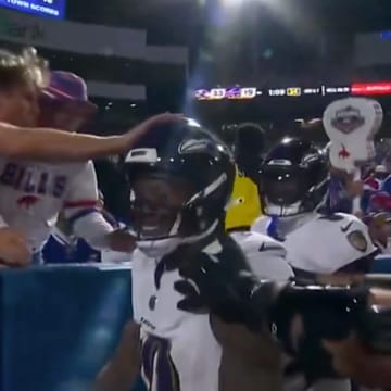 The fan in the red has been indefinitely banned from NFL stadiums.