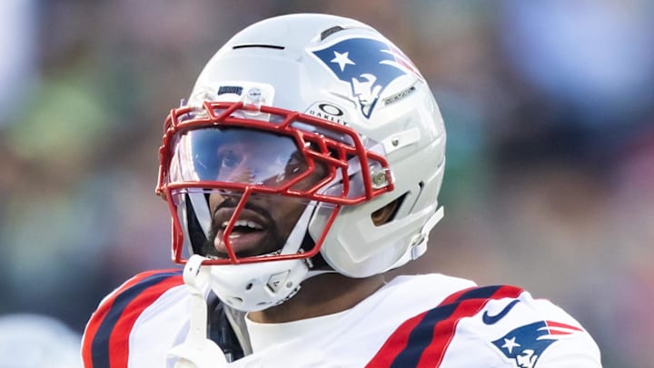 Feb 8, 2026; Santa Clara, CA, USA; New England Patriots linebacker K'lavon Chaisson (44) against the Seattle Seahawks during Super Bowl LX at Levi's Stadium. Mandatory Credit: Mark J. Rebilas-Imagn Images