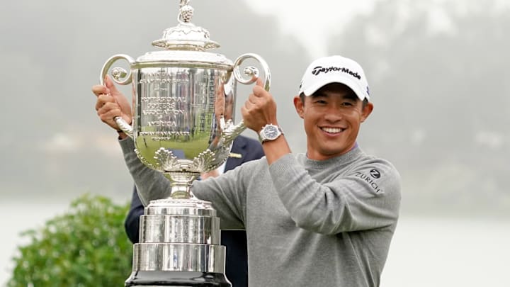 Collin Morikawa celebrates his 2020 PGA Championship victory Collin Morikawa celebrates his 2020 PGA Championship victory
