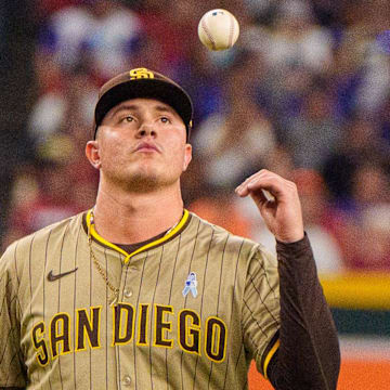 Jun 15, 2025; Phoenix, Arizona, USA; San Diego Padres pitcher Adrian Morejon (50) on the mound in the eighth inning against the Arizona Diamondbacks at Chase Field. Mandatory Credit: Allan Henry-Imagn Images