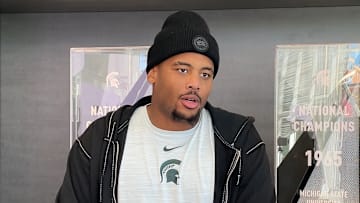 Michigan State defensive lineman Jalen Satchell speaks to the media on Oct. 29, 2025.
