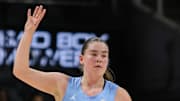 Oct 30, 2025; Atlanta, GA, USA; North Carolina Tar Heels guard Elina Aarnisalo (17) dribbles the ball down the court against the South Carolina Gamecocks during the first quarter at State Farm Arena. Mandatory Credit: Jordan Godfree-Imagn Images