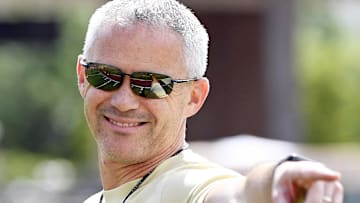 Apr 20, 2024; Tallahassee, Florida, USA; Florida State Seminoles head coach Mike Norvell smiles during the Spring Showcase at Doak S. Campbell Stadium. Mandatory Credit: Melina Myers-USA TODAY Sports