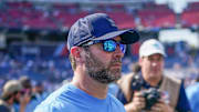 Tennessee Titans coach Brian Callahan exits the field after the game against the Indianapolis Colts.