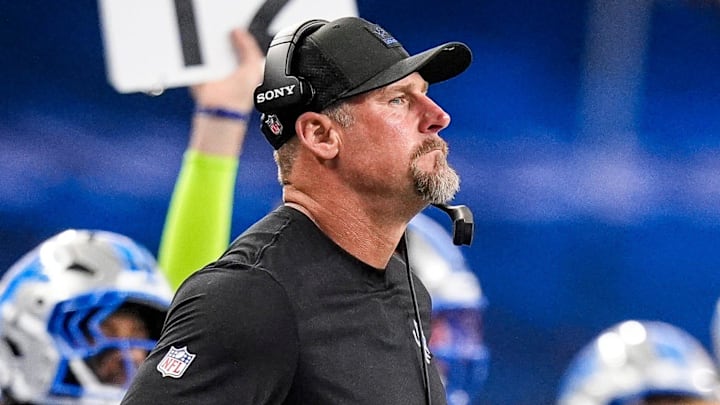 Detroit Lions head coach Dan Campbell watches a play against Minnesota Vikings during the second half