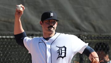 Detroit Tigers right handed pitching prospect RJ Petit throws during minor-league minicamp Sunday, Feb. 20, 2022, at TigerTown in Lakeland, Florida.

Tigers4