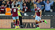 Tomas Soucek celebrates West Ham's equaliser against Tottenham