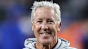 Nov 6, 2025; Denver, Colorado, USA; Las Vegas Raiders head coach Pete Carroll before the game at Empower Field at Mile High. Mandatory Credit: Isaiah J. Downing-Imagn Images