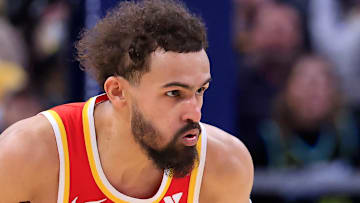 Trae Young #11 of the Atlanta Hawks looks on against the Indiana Pacers.
