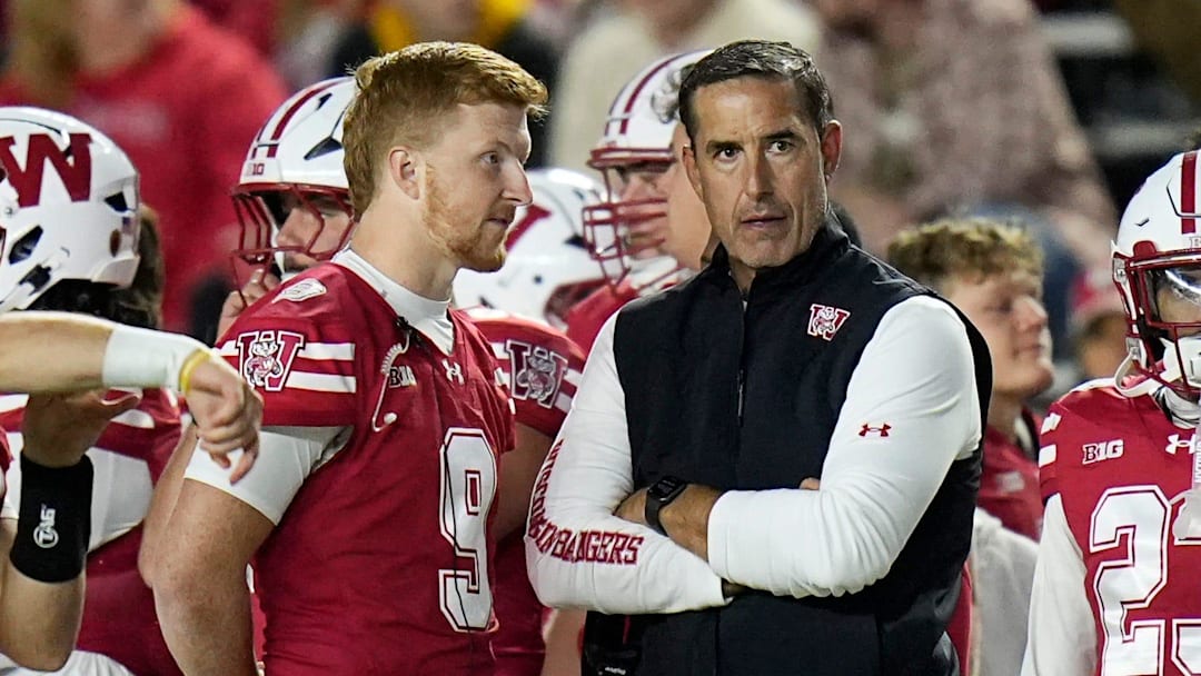 Wisconsin Badgers head coach Luke Fickell is seen during the second half of the game against the Iowa Hawkeyes on Saturday October 11, 2025 at Camp Randall in Madison, Wisconsin.