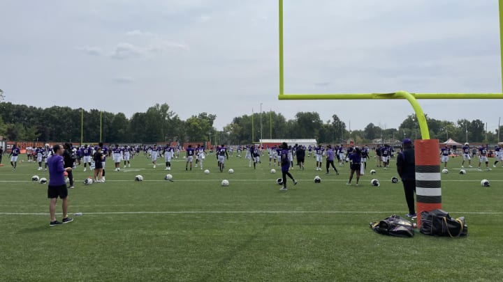 A view from the end zone during joint practices between the Vikings and Browns. 