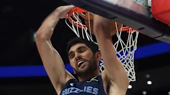 Memphis Grizzlies forward Santi Aldama dunks during the third quarter against the Portland Trail Blazers