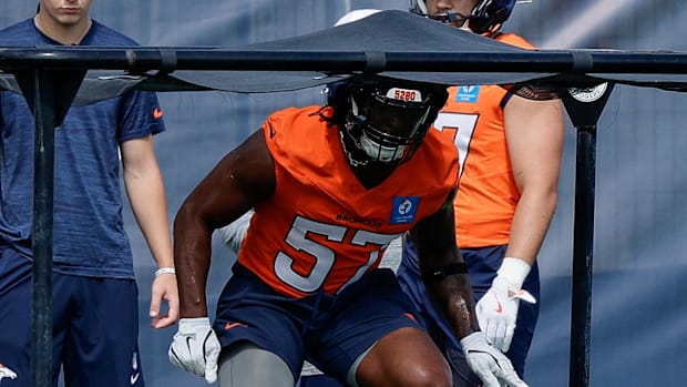 Denver Broncos linebacker Dre Greenlaw (57) during Denver Broncos Training Camp.