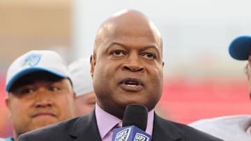 Nov. 27, 2009; Las Vegas, NV, USA; UFL announcer Dave Sims during the game between the Las Vegas Locomotives against the Florida Tuskers during the UFL championship game at Sam Boyd Stadium. The Locomotives defeated the Tuskers 20-17 in overtime. 