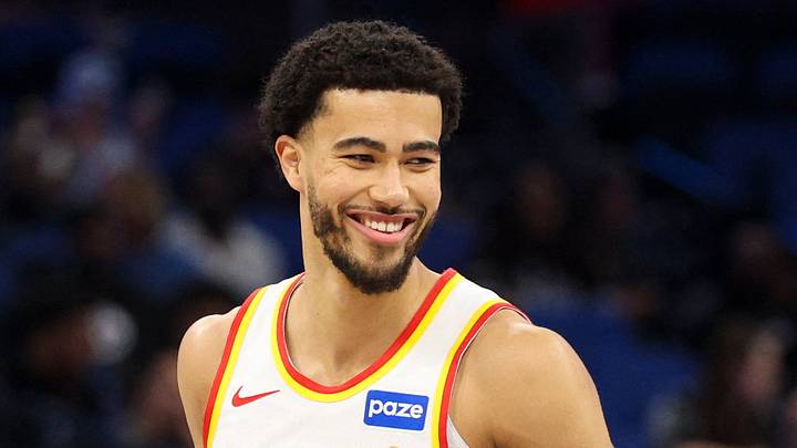 Atlanta Hawks guard Caleb Houstan (33) reacts against the Orlando Magic at Kia Center on April 1, 2026.