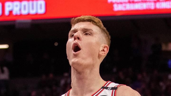 Chicago Bulls guard Kevin Huerter (13) reacts after making a three-point shot during the fourth quarter of the game against the Sacramento Kings at Golden 1 Center on Mar 20, 2025.