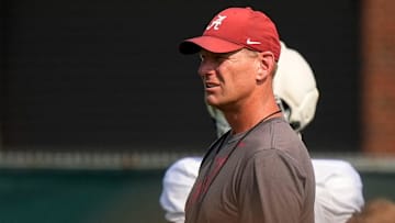 Head Coach Kalen DeBoer watches his team go through practice for the Alabama Crimson Tide.