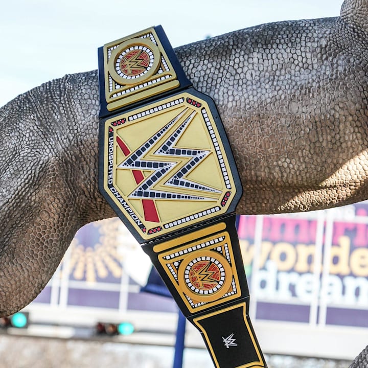 View of the WWE Championship belt ahead of WrestleMania. 