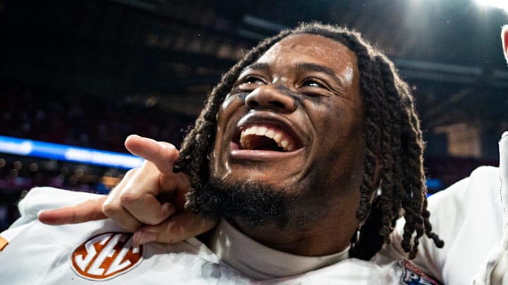Texas Longhorns running back Jaydon Blue celebrates a double overtime win over the Arizona State Sun Devils in the Peach Bowl. Texas Longhorns running back Jaydon Blue celebrates a double overtime win over the Arizona State Sun Devils in the Peach Bowl.