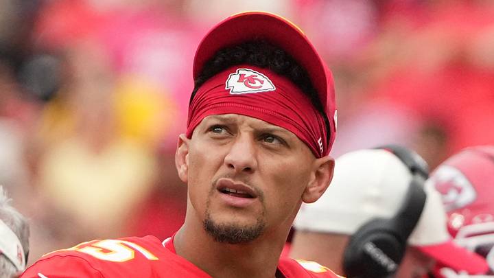 Aug 15, 2026; Kansas City, Missouri, USA; Kansas City Chiefs quarterback Patrick Mahomes (15) on field against the Los Angeles Rams during the first half of the pre season game at Arrowhead Stadium. Mandatory Credit: Denny Medley-Imagn Images