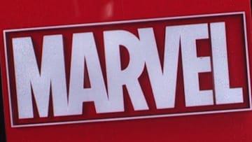 In this photo illustration, Marvel Entertainment logo seen...