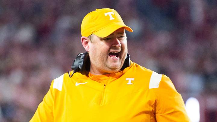 Tennessee Football Coach Josh Heupel yells at an official during a football game between the Tennessee Volunteers and the Alabama Crimson Tide at Bryant-Denny Stadium in Tuscaloosa, Ala., on Saturday, Oct. 23, 2021.

Kns Tennessee Alabama Football Bp