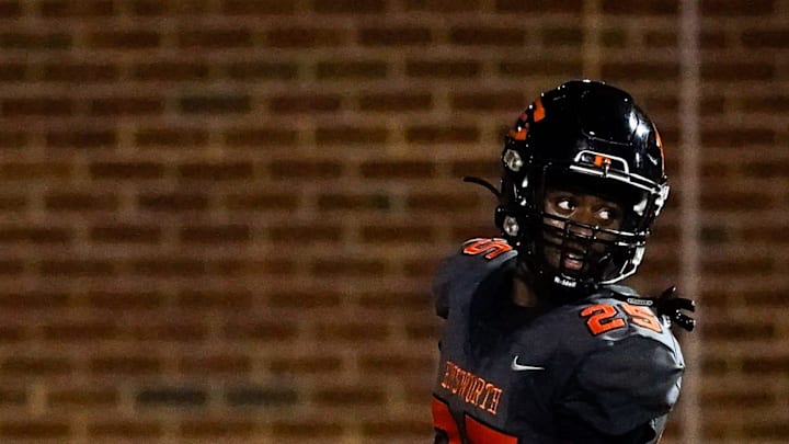 Ensworth's Justin Hopkins (25) brings in a touchdown against Father Ryan during the second half at Ensworth High School in Nashville, Tenn., Friday, Oct. 11, 2024.