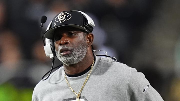 Oct 26, 2024; Boulder, Colorado, USA; Colorado Buffaloes head coach Deion Sanders walks the sidelines in the second half against the Cincinnati Bearcats at Folsom Field. Mandatory Credit: Ron Chenoy-Imagn Images Oct 26, 2024; Boulder, Colorado, USA; Colorado Buffaloes head coach Deion Sanders walks the sidelines in the second half against the Cincinnati Bearcats at Folsom Field. Mandatory Credit: Ron Chenoy-Imagn Images