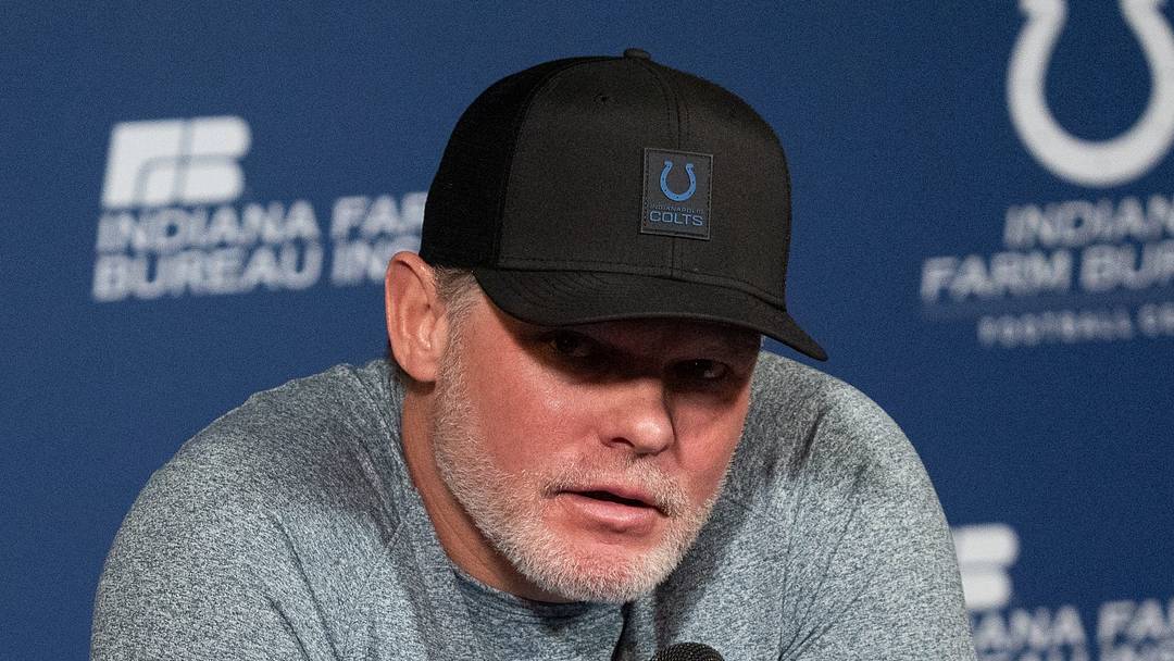 Indianapolis Colts general manager Chris Ballard speaks with media