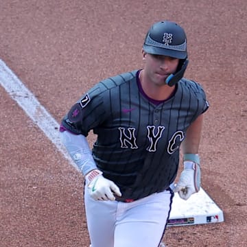 New York Mets first baseman Pete Alonso (20) rounds the bases after hitting a three run home run against the New York Yankees during the seventh inning at Citi Field on July 5.